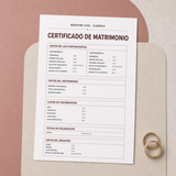 Certificado de matrimonio español de ejemplo para traducción jurada
