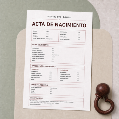 Acta de nacimiento española de ejemplo para traducción jurada