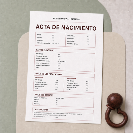 Acta de nacimiento española de ejemplo para traducción jurada