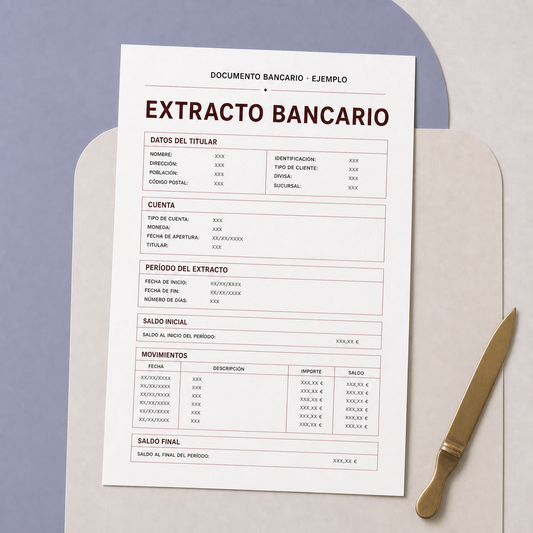 Extracto bancario español de ejemplo para traducción jurada