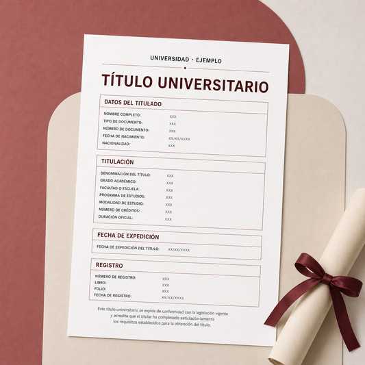 Título universitario español de ejemplo para traducción jurada